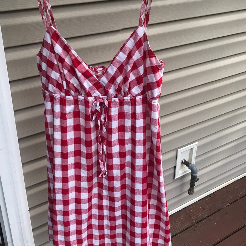 Red and white plaid picnic dress